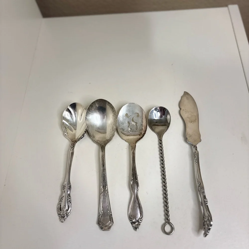 Vintage Silver Plated Spoon & Butter Knife Mixed Flatware Lot of 5